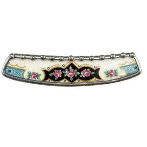Handmade Ceramic Brooch With Painted Floral Motif Vintage Style White/Multicolor